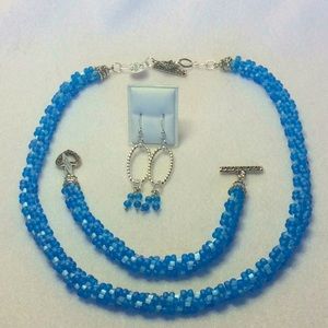 FINAL SALE PRICE Dark Turquoise & White Matte Hand Made Jewelry Set